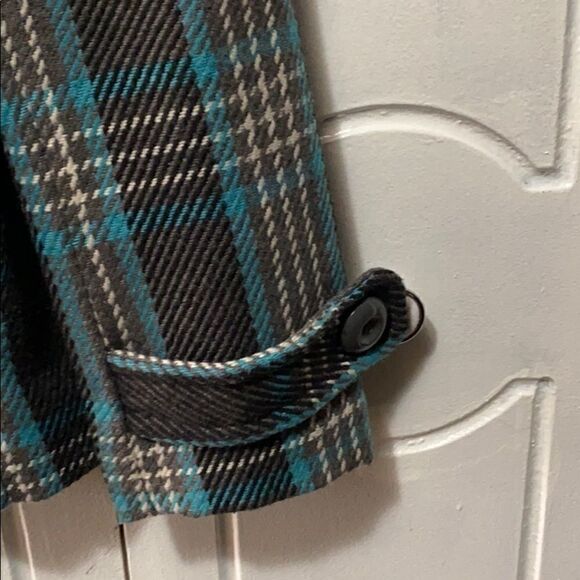 Dressbarn plaid Pea Coat teal/gray EUC size Small - Picture 7 of 11